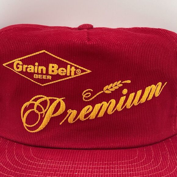 Grain Belt Premium Beer Red Corduroy SnapBack Hat USA Made Rare Spartan Vintage - Picture 2 of 13